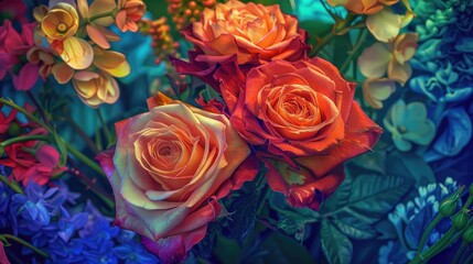 Sticker - Color filters added to create a stunning bouquet of roses nestled among other vibrant flowers