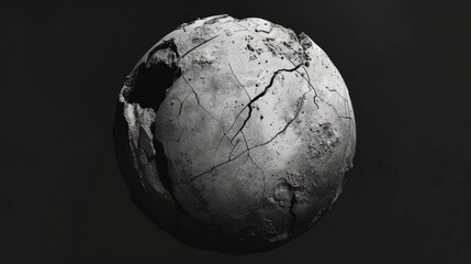 Wall Mural - a striking 3d illustration showcases a monochromatic abstract artwork featuring a damaged spherical 