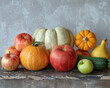 Assortment of fresh vegetables and fruits from the autumn harvest