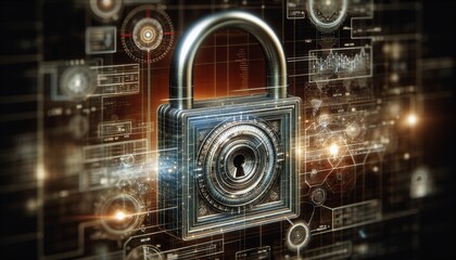 Wall Mural - cybersecurity lock and graphs