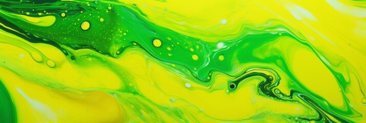 Wall Mural - Abstract Art With Flowing Yellow And Green Paint Patterns. Fluid Art Background