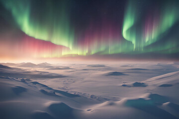 Wall Mural - Northern lights illuminating the vast expanse of the Arctic tundra, with endless plains stretching to the horizon