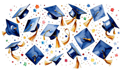 hats throwing watercolor graduation sketch academic accomplish air art artistic artwork background b