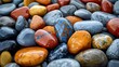 Vibrant K Texture Detailed Closeup of Colorful River Stones on White Background
