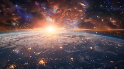 Wall Mural - admire the stunning vista of planet earth from the vastness of space basking in the glow of the sun 