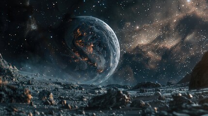 Wall Mural - digital art depicting a futuristic planet in space from a scifi perspective