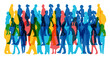 Abstract people silhouettes. Colorful persons transparent vector illustration. Diverse human crowd pattern. Community, society, different cultures population. Multicultural International right concept
