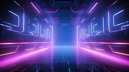 Aufkleber - Glowing neon lights illuminate a futuristic tunnel, A vibrant tunnel pulses with neon hues.