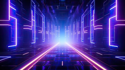 Aufkleber - Glowing neon lights illuminate a futuristic tunnel, A vibrant tunnel pulses with neon hues.