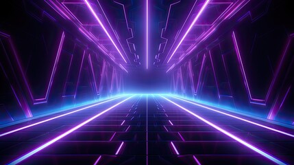 Aufkleber - Glowing neon lights illuminate a futuristic tunnel, A vibrant tunnel pulses with neon hues.