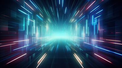 Aufkleber - Glowing neon lights illuminate a futuristic tunnel, A vibrant tunnel pulses with neon hues.