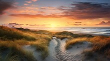 Sand Dunes Overlooking The Atlantic Ocean At Sunset