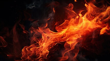 Leinwandbilder - Fiery blaze against the dark background, Intense flame on a black canvas