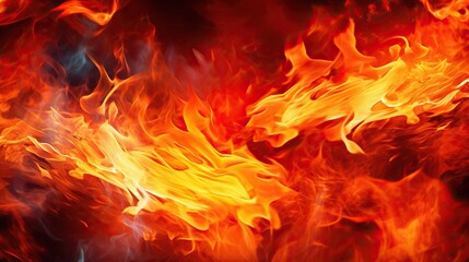 Leinwandbilder - Fiery blaze against the dark background, Intense flame on a black canvas