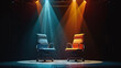 © bee - modern office chairs on stage under spotlight in dramatic setting