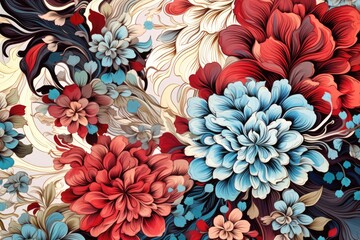 Poster - Beautiful flowers pattern illustration, colorful flowers blooming vector