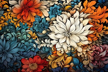 Poster - Beautiful flowers pattern illustration, colorful flowers blooming vector