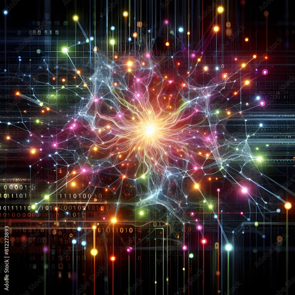 Neural Network Effect neural network, shine, technical, light, energy, blue, connect, code ...