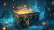 © ZeNDaY - A whimsical depiction of a key turning a padlock on a treasure chest filled with glowing light