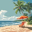 Travel and beach vector illustration - summer vacation and tropical island sea adventure