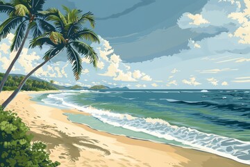 Wall Mural - Colorful vector travel and summer beach illustration for vacation and holiday concepts