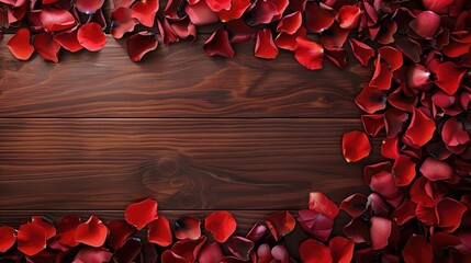 Wall Mural - Celebrate love on Valentine s Day or Women s Day with a touch of elegance on this wedding invitation Picture a rich dark wooden floor adorned with a lavish scattering of red scarlet and cri