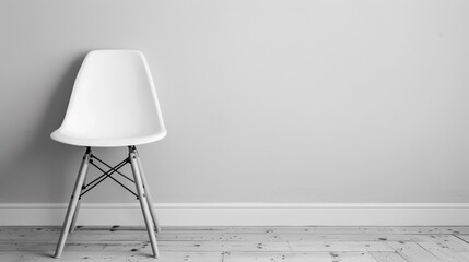 Canvas Print - A white chair sitting in front of a wall with no furniture, AI