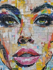 Canvas Print - A close up of a woman's face painted on to the side of a building, AI