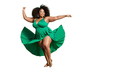 beautiful african woman positive space body happy green copy american figured dancing background full girl black dance joy blank overweight corpulent fat large belly person generativebeauty