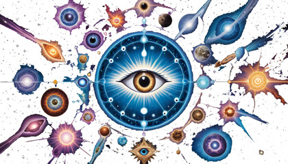 Wall Mural - metaphysic meditation spirituality text chakra space connected illustration activated esoteric eye r 3rd harmony gland cosmos pineal activation connection energy all incarnation karma universe