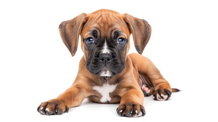 Wall Mural - 2 month old Boxer puppy on a white background