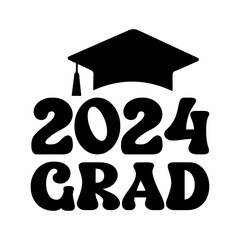 Graduation 2024 grad typography clip art design on plain white transparent isolated background for card, shirt, hoodie, sweatshirt, apparel, tag, mug, icon, poster or badge