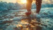 © marcia47 - Child's first touch of ocean waves at sunset