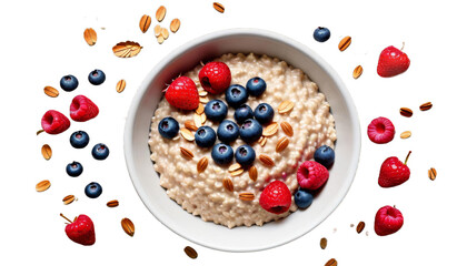 view bowl oatmeal berries food breakfast organic porridge topview cereal fruit diet muesli blueberry healthy fresh oat vegetarian berry health morning delicious sweet natural meal nourishment white