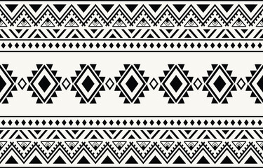 Wall Mural - Ethnic tribal Aztec black and white background. Seamless tribal pattern, folk embroidery, tradition geometric Aztec ornament. Tradition Native and Navaho design for fabric, textile, print, rug, paper