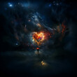 Heart in space Colorful fractal background