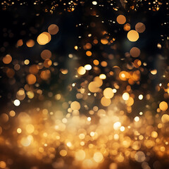 Wall Mural - Gold bokeh on black background. Festive Christmas background.