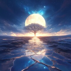 Wall Mural - Surreal 3d landscapes. Romantic moonlit seascapes. 