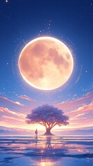 Wall Mural - Surreal 3d landscapes. Romantic moonlit seascapes. 