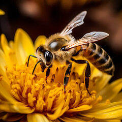 Sticker - Macro shot of a bee pollinating a flower. 