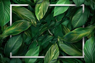 Wall Mural - Spathiphyllum cannifolium concept, green abstract texture with white frame, natural background, tropical leaves in Asia and Thailand - generative ai