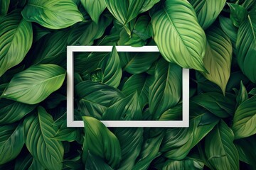 Wall Mural - Spathiphyllum cannifolium concept, green abstract texture with white frame, natural background, tropical leaves in Asia and Thailand - generative ai