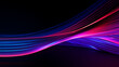 Neon blue and pink light waves intersecting on a black background