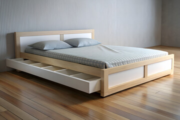 Wall Mural - Minimalist bed with under-bed storage drawers