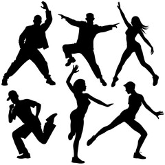 Wall Mural - a set of street dance, stylish pose, hip hop dance, male and female vector silhouette