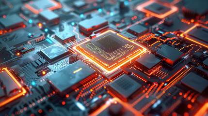 Quantum computer concept with CPU Processor quantum qubit intelligent computing technology