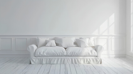 Wall Mural - White living room interior with sofa and blank wall