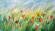 Impressionist meadow colorful plants flowers illustration background poster decorative painting