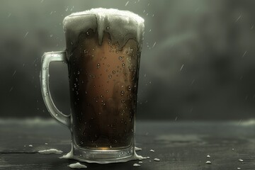 Wall Mural - Mug of Beer on Table in Rain. Generative AI