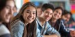 © gunzexx png and bg - Group of cheerful students enjoying a fun moment in a high school classroom